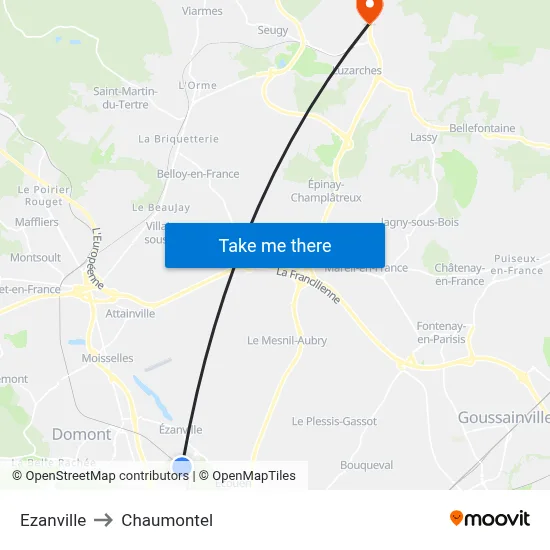Ezanville to Chaumontel map