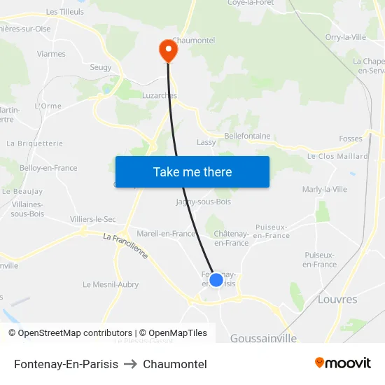 Fontenay-En-Parisis to Chaumontel map