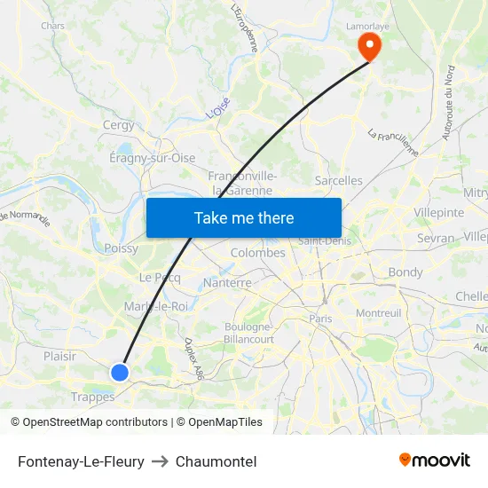 Fontenay-Le-Fleury to Chaumontel map