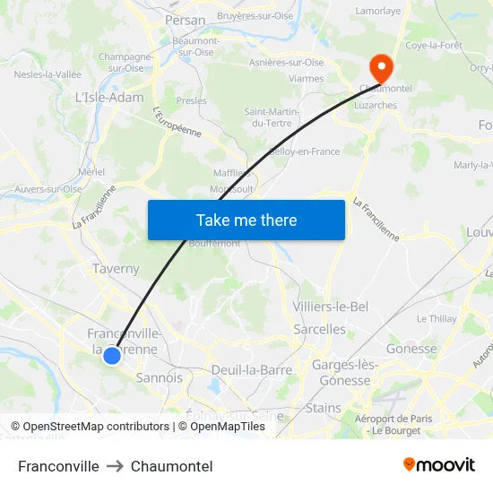 Franconville to Chaumontel map