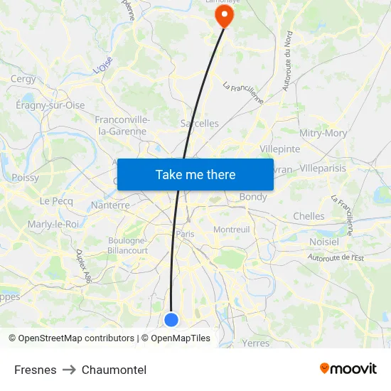 Fresnes to Chaumontel map
