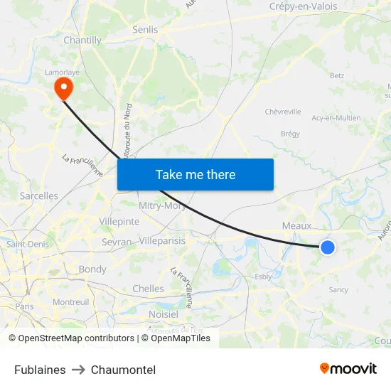 Fublaines to Chaumontel map