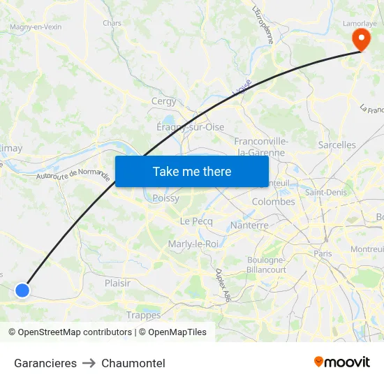 Garancieres to Chaumontel map