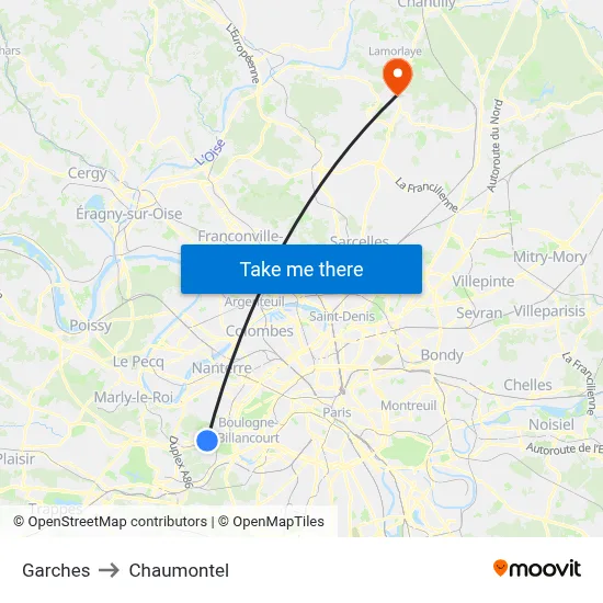 Garches to Chaumontel map