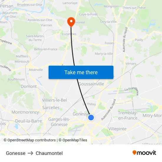Gonesse to Chaumontel map