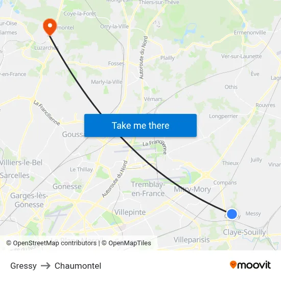 Gressy to Chaumontel map