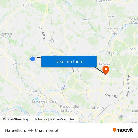 Haravilliers to Chaumontel map