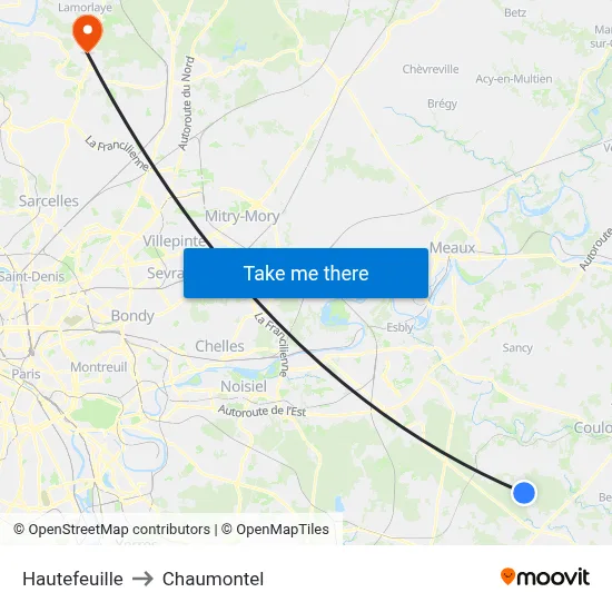 Hautefeuille to Chaumontel map