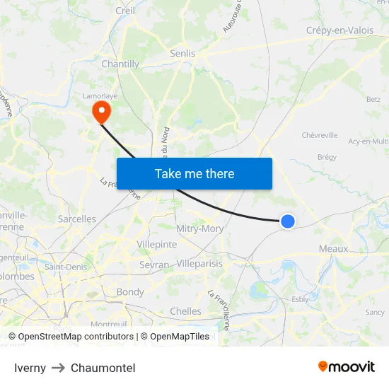 Iverny to Chaumontel map