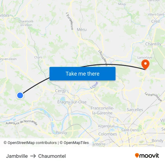 Jambville to Chaumontel map