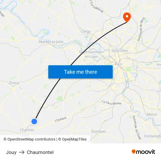 Jouy to Chaumontel map