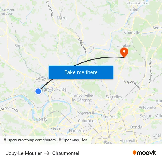 Jouy-Le-Moutier to Chaumontel map