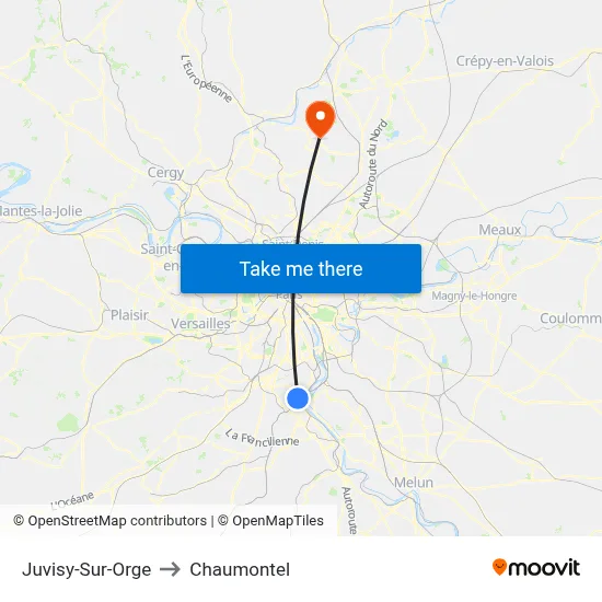 Juvisy-Sur-Orge to Chaumontel map