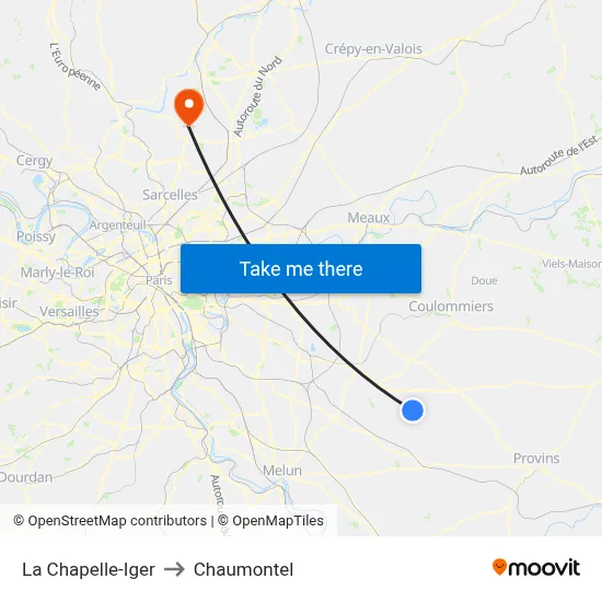 La Chapelle-Iger to Chaumontel map