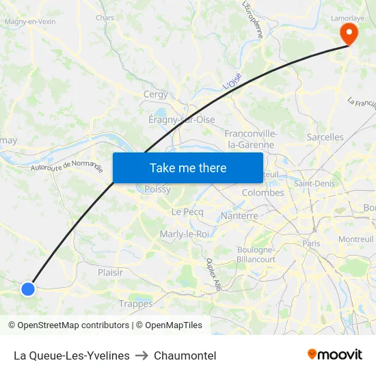La Queue-Les-Yvelines to Chaumontel map