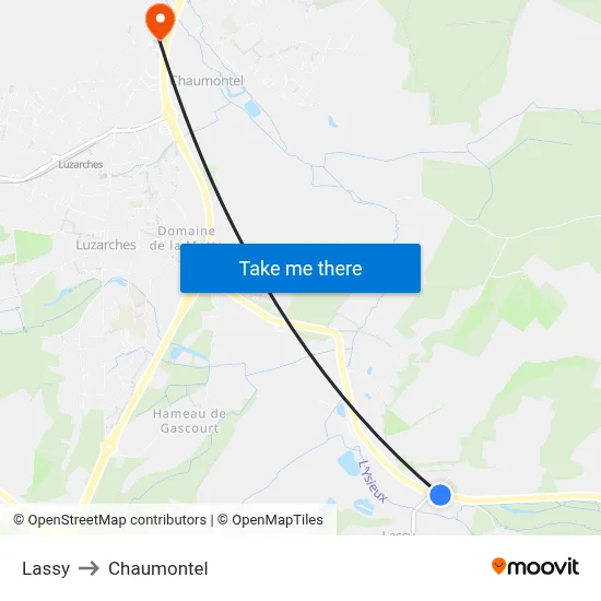 Lassy to Chaumontel map