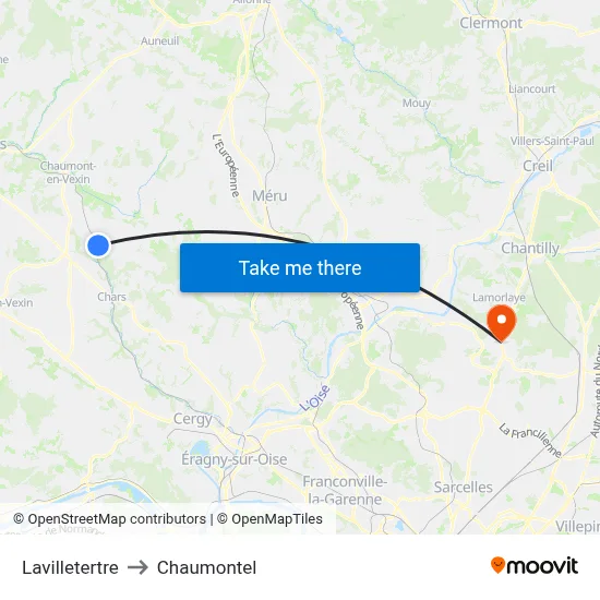 Lavilletertre to Chaumontel map