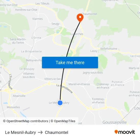 Le Mesnil-Aubry to Chaumontel map