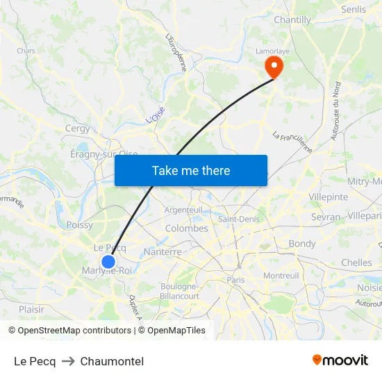 Le Pecq to Chaumontel map