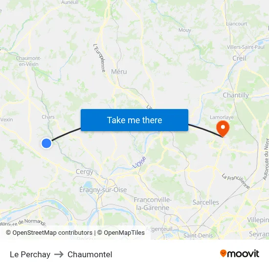 Le Perchay to Chaumontel map