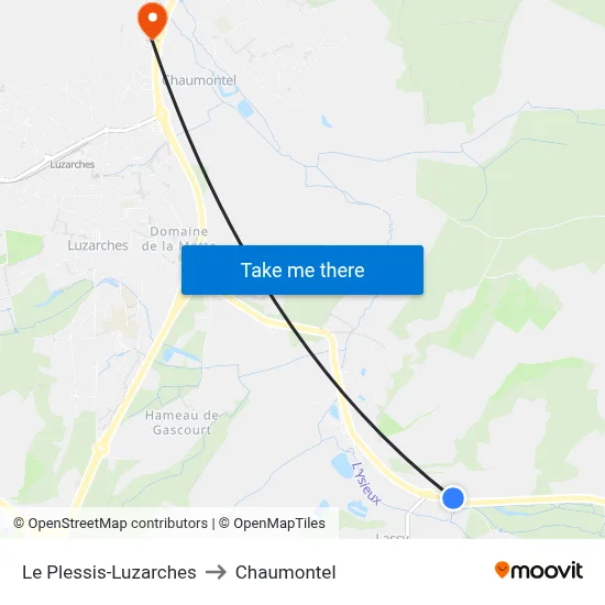 Le Plessis-Luzarches to Chaumontel map