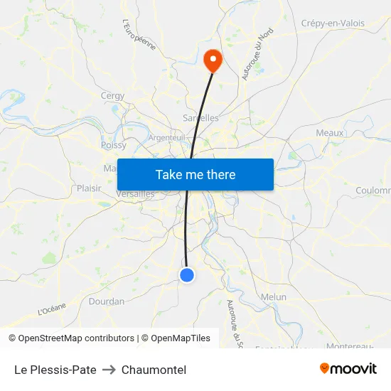 Le Plessis-Pate to Chaumontel map