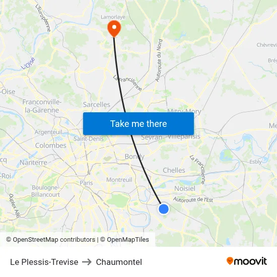 Le Plessis-Trevise to Chaumontel map
