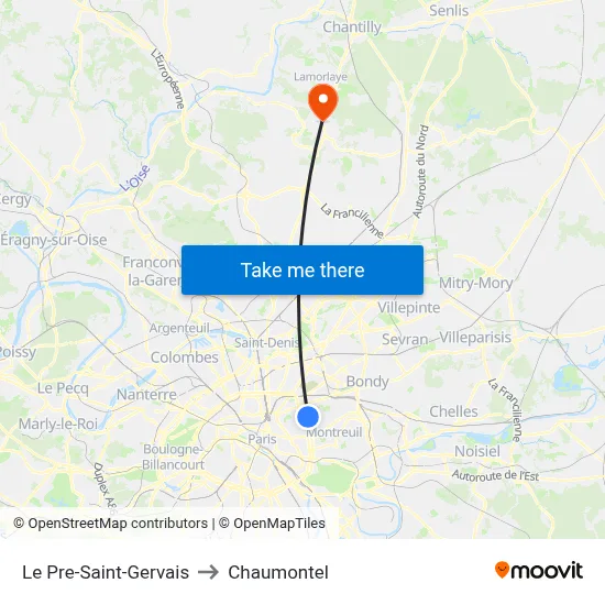 Le Pre-Saint-Gervais to Chaumontel map