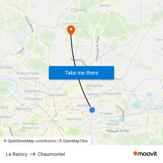 Le Raincy to Chaumontel map