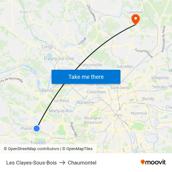 Les Clayes-Sous-Bois to Chaumontel map