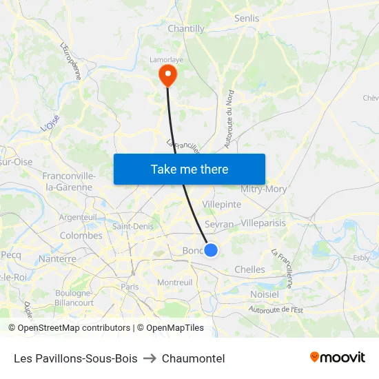 Les Pavillons-Sous-Bois to Chaumontel map