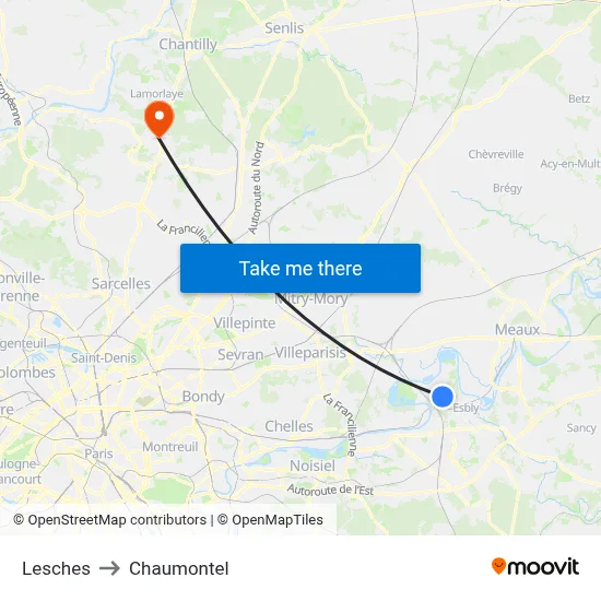 Lesches to Chaumontel map