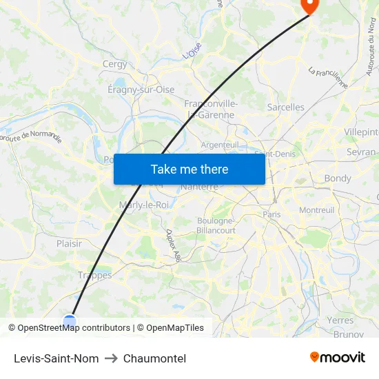 Levis-Saint-Nom to Chaumontel map