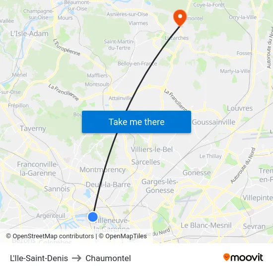 L'Ile-Saint-Denis to Chaumontel map