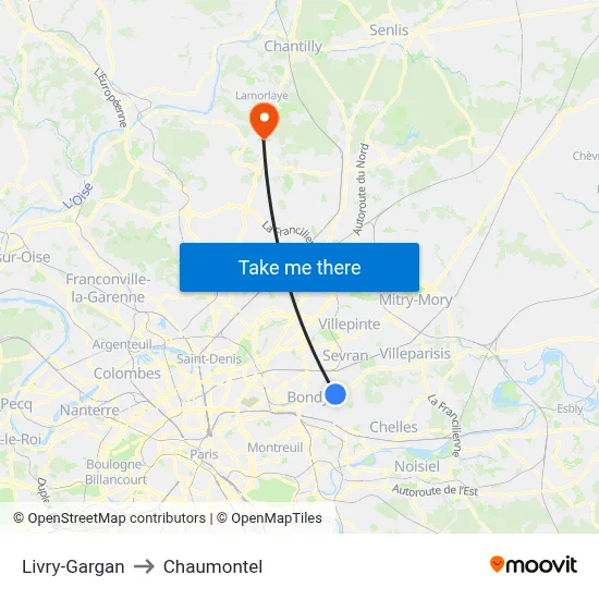 Livry-Gargan to Chaumontel map