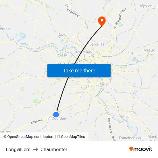 Longvilliers to Chaumontel map