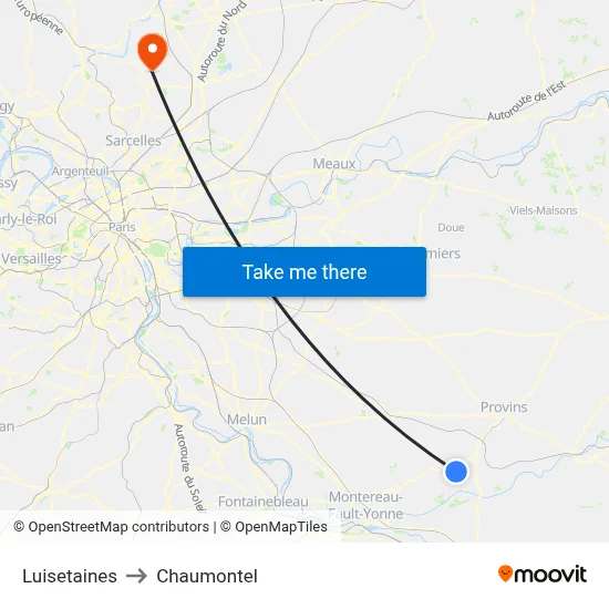 Luisetaines to Chaumontel map