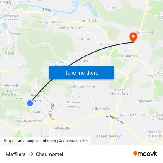 Maffliers to Chaumontel map
