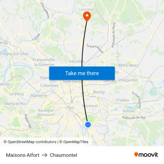 Maisons-Alfort to Chaumontel map