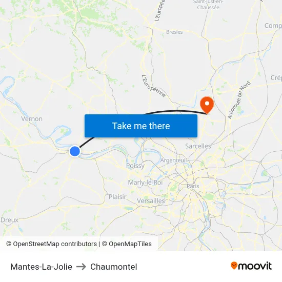 Mantes-La-Jolie to Chaumontel map
