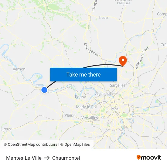 Mantes-La-Ville to Chaumontel map