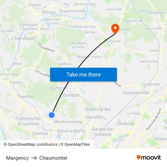 Margency to Chaumontel map