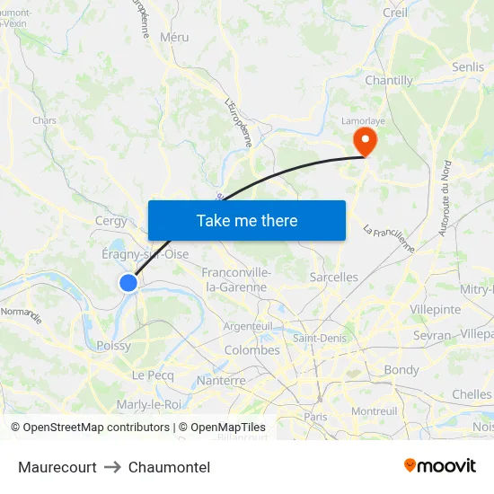 Maurecourt to Chaumontel map