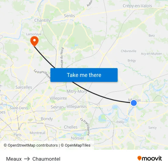 Meaux to Chaumontel map