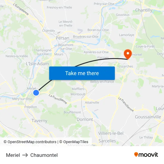 Meriel to Chaumontel map