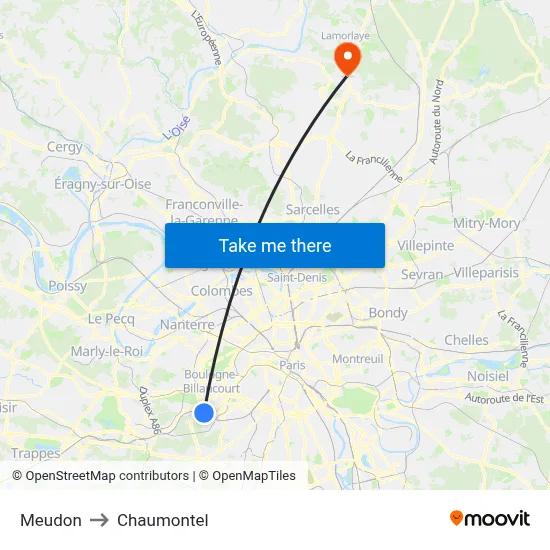 Meudon to Chaumontel map