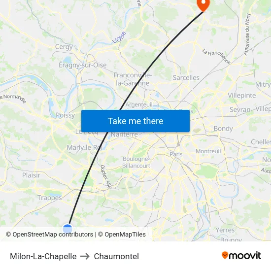 Milon-La-Chapelle to Chaumontel map
