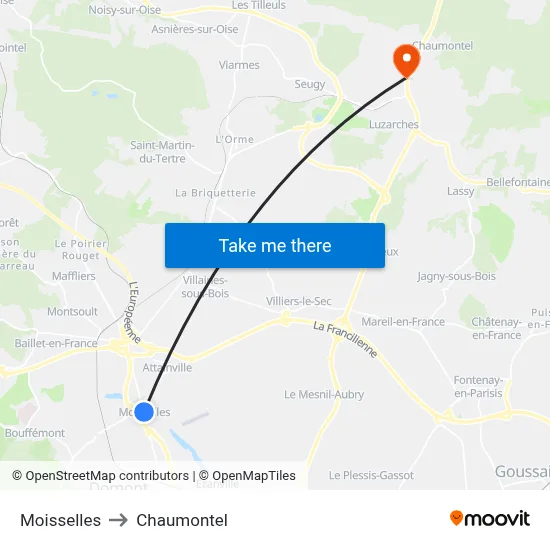 Moisselles to Chaumontel map
