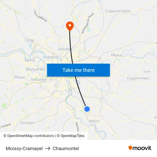Moissy-Cramayel to Chaumontel map