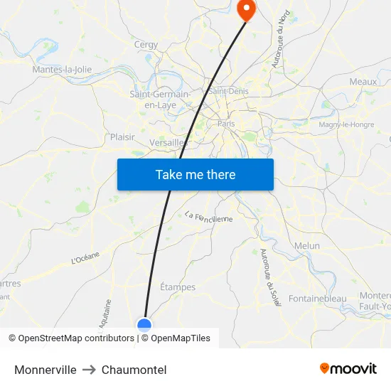 Monnerville to Chaumontel map